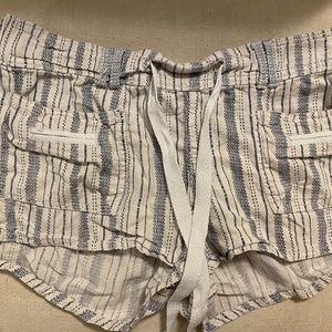blue and white stripe patterned shorts